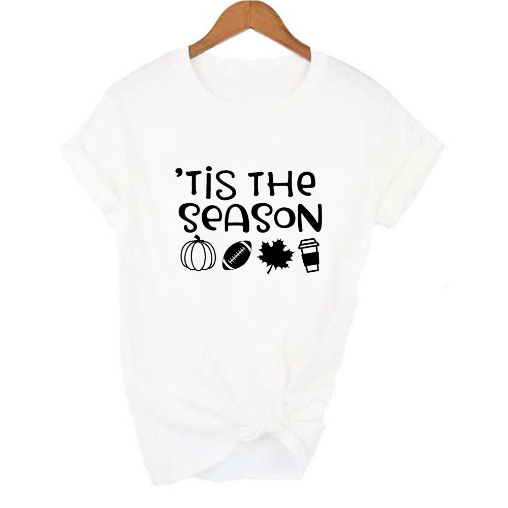 The Season Pumpkin Coffee Print Women T Shirt Autumn Graphic T Shirts Fall Harajuku Tees Aesthetic