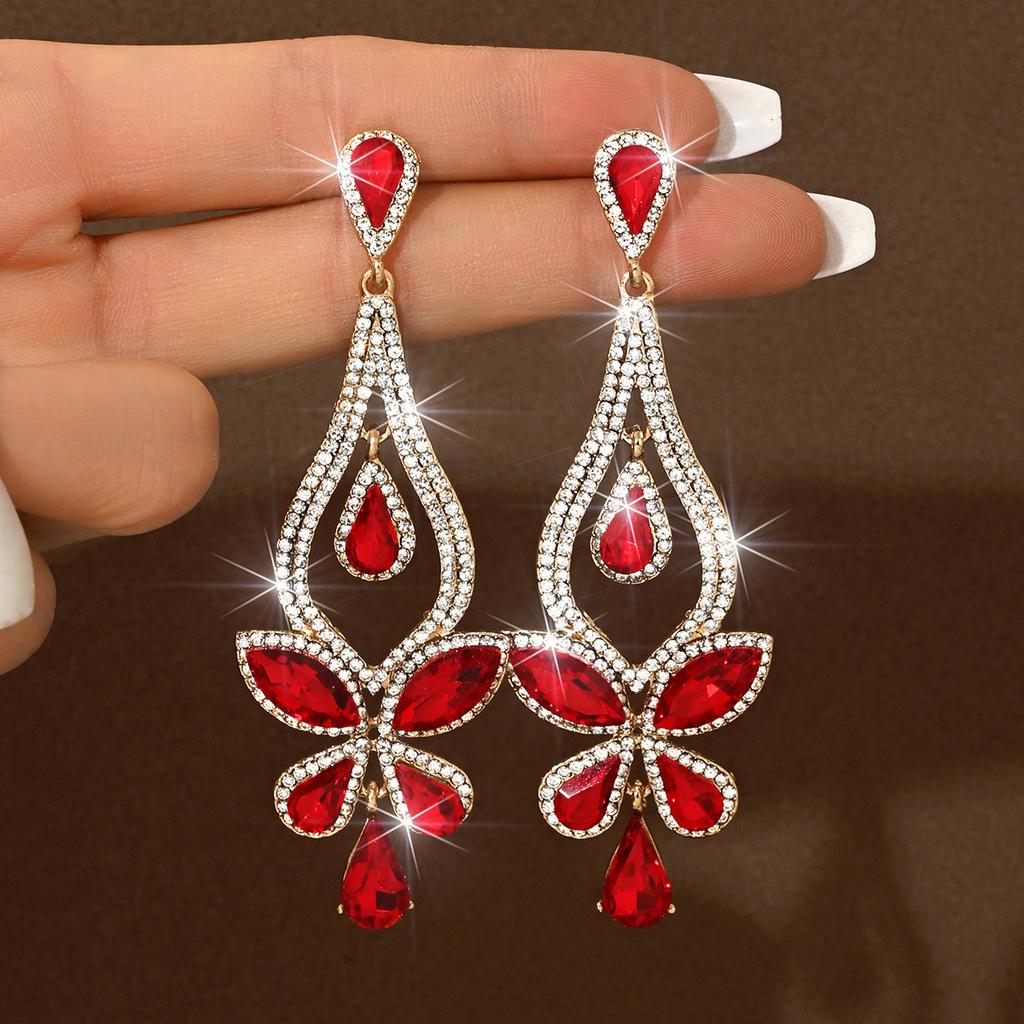 Long Colorful Crystal Bridal Wedding Water Drops Earrings for Women Prom Pageant Vintage Rhinestone Statement Earring