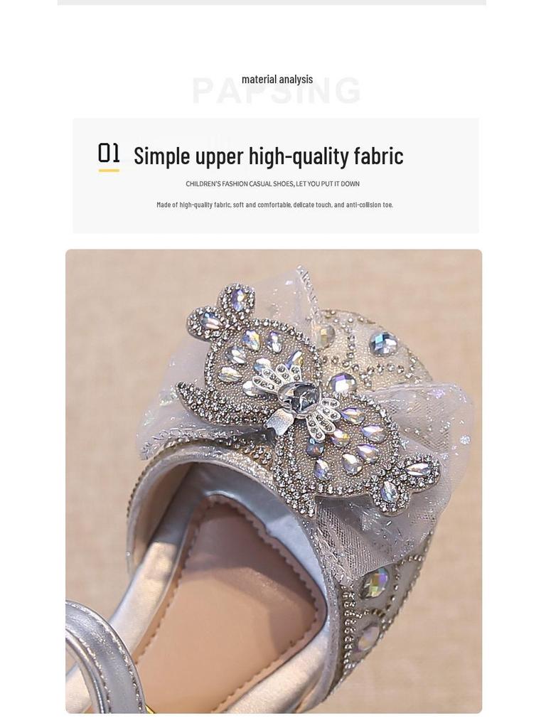 Bow High Heel Girls' Sandals: Summer Closed-Toe Crystal Princess Shoes 2025 - Soft Sole for Comfort