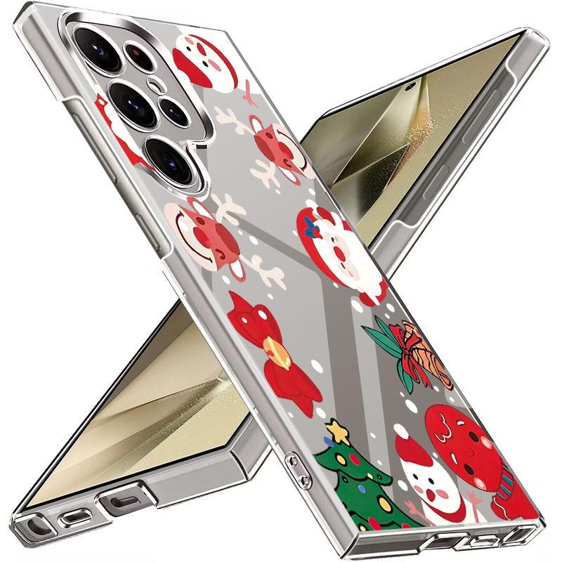 Cartoon Merry Christmas Pattern Phone Cover For Samsung S24 S23 S22 S21 Ultra A55 A54 A34 A35 A52 A14 Slim Clear Shockproof Transparent Hard PC Case