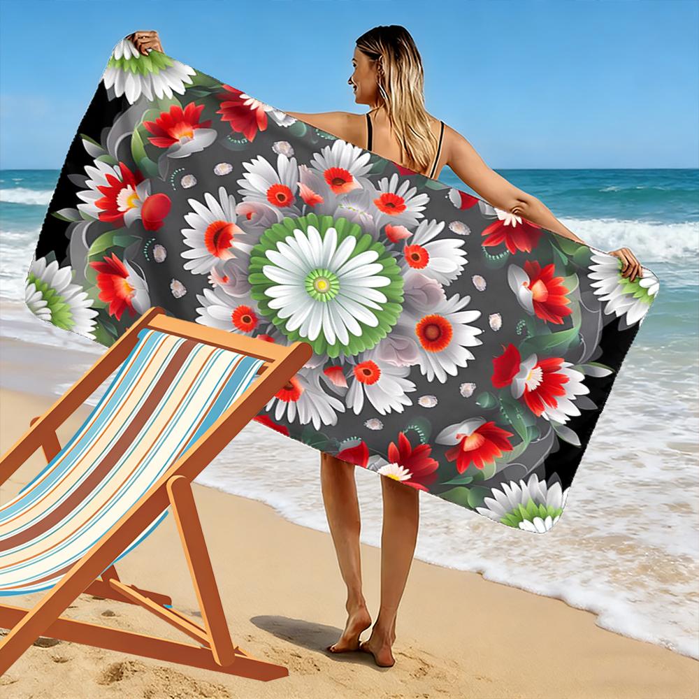 Floral Pattern with Daisies and Red Blooms Beach Towel Quick-drying for Travel Outdoor Sports Jogging Beach and Swimming