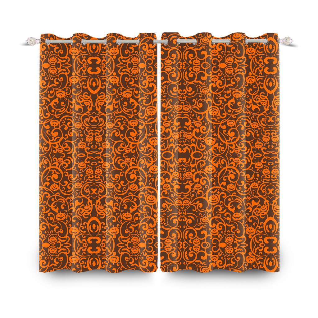 2pcs/set Horror Halloween Window Curtain Bat Spider Pumpkin Ghost Haunted House Home Decor Blackout Polyester Fabric Curtains