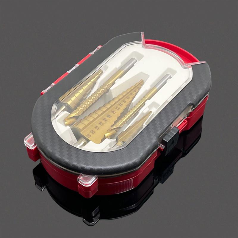 6 stk HSS Stål Titanium Trinnborsett 4-12/20/32mm Metall Hullkutter Trekjegle Kjerneboring Hullsagverktøy+3,6,8 Sagbor