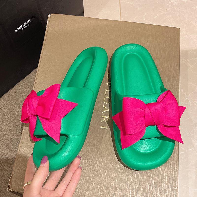 

Fashion Cute bow slippers for women summer wear ins trendy beach fairy style high-end thick-soled sandals 40-41 зелёный