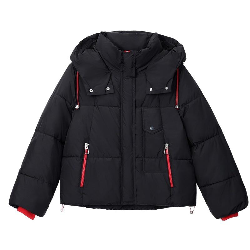 Solid color casual contrasting color zipper cotton clothes women's short hooded autumn and winter cold jacket offline brick and mortar store