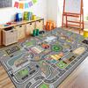Cute Cartoon Kids Play Mat with Racing Track City Road Amusement Park Elements Designs Soft Educational Decorative Carpet