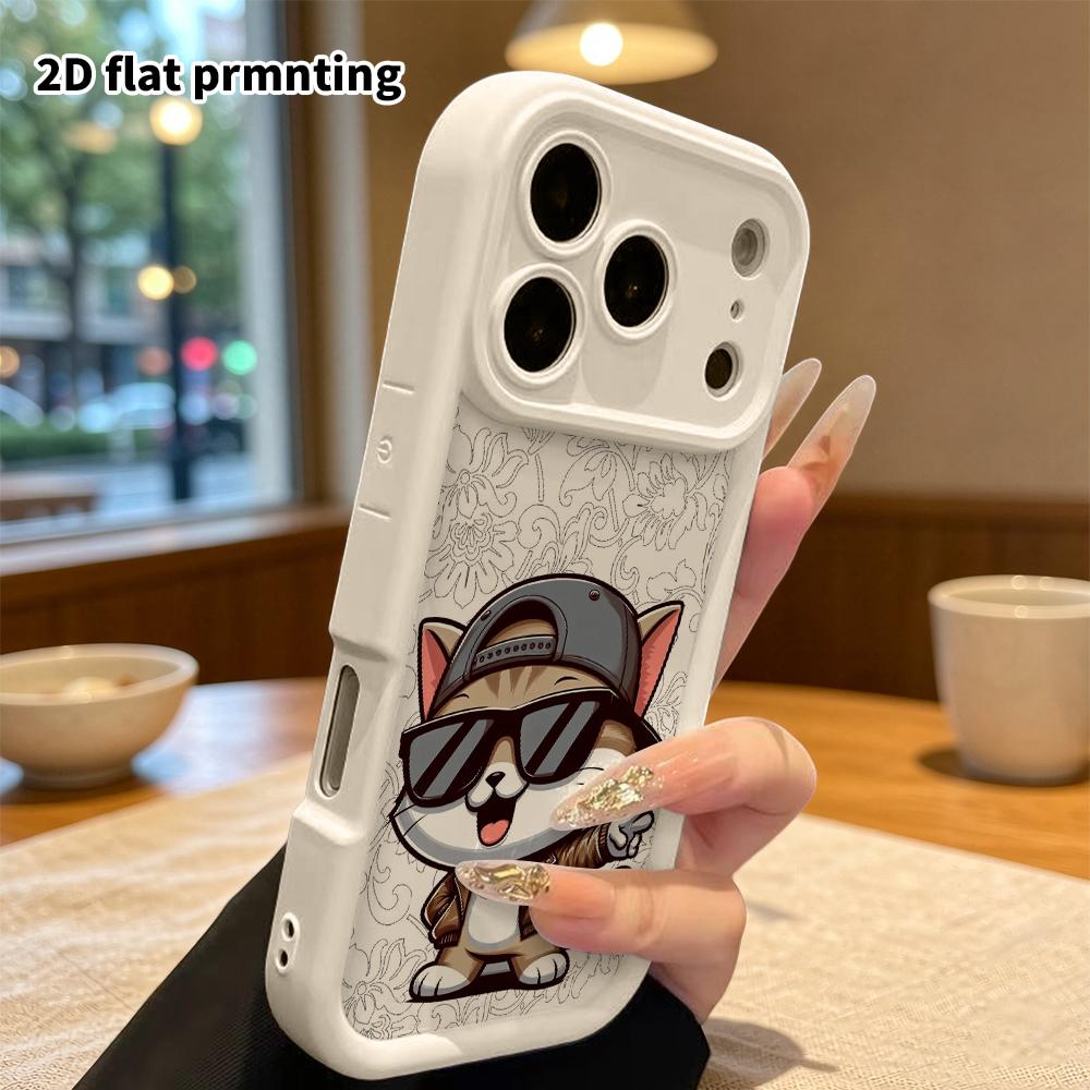 Phone Case: 2D Flat Design Suitable for iPhone 18 17 16 15 14 13 Pro, Unisex, Hip-hop Cool Cat, Christmas and Halloween Gift