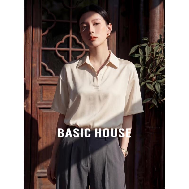 Basic House Women s Polo Neck Short Sleeve Loose Fit Shirt L