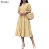 ZANZEA Women Elegant V-Neck Casual Solid Color Short Sleeve Dress