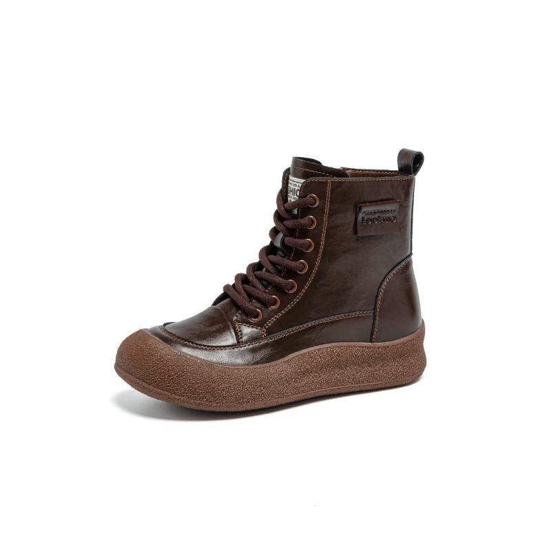Women's Shoes, Retro Shoes, Thick-soled, Height-increasing, Round-toed Ankle Boots, Casual and Versatile Women's Boots