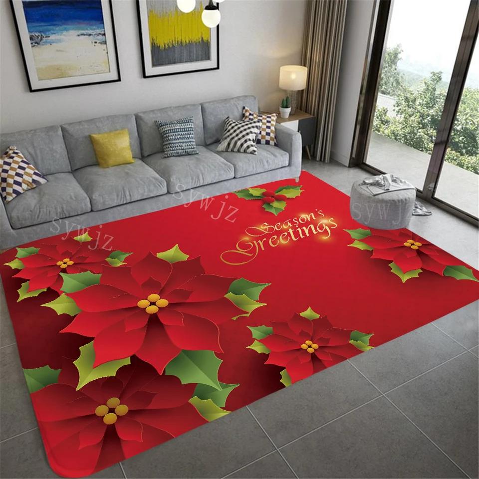 VIAKMA Christmas Atmosphere Decorative Non-slip Soft Crystal Velvet Carpet Home Bedroom Living Room Entrance Door Mat Home Decor