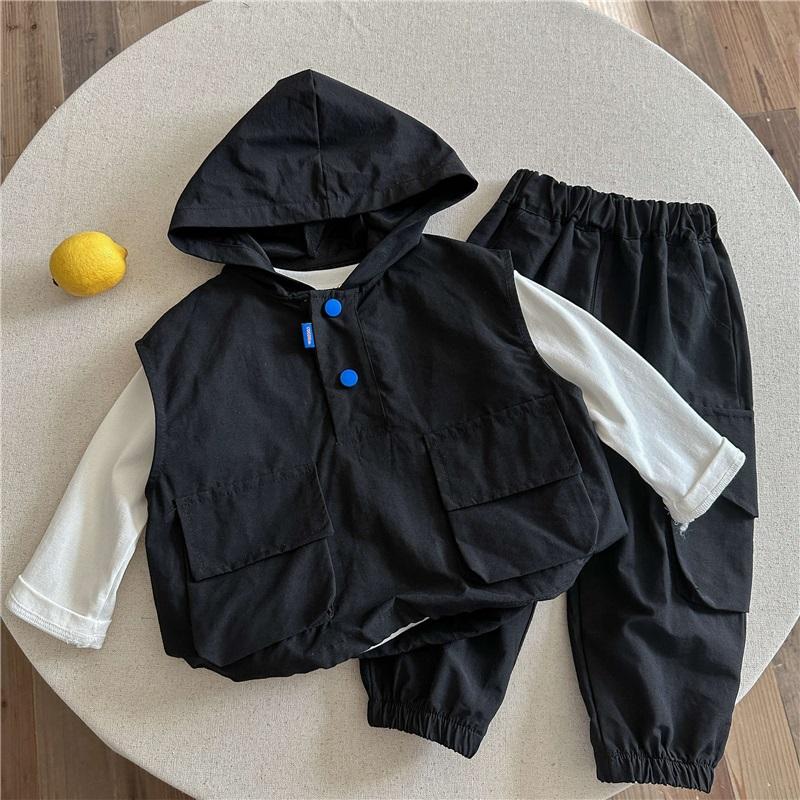 Boys' Autumn Suits, Boys' Baby Hooded Waistcoats, Bottoming Shirts, Tooling Trousers, Three-piece Suit