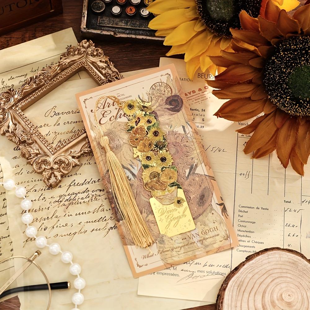1pc Van Gogh Inspired Golden Hollow Metal Bookmark Artistic Oil Painting Design with Tassel, 8 Unique Window Shapes for Book Lovers