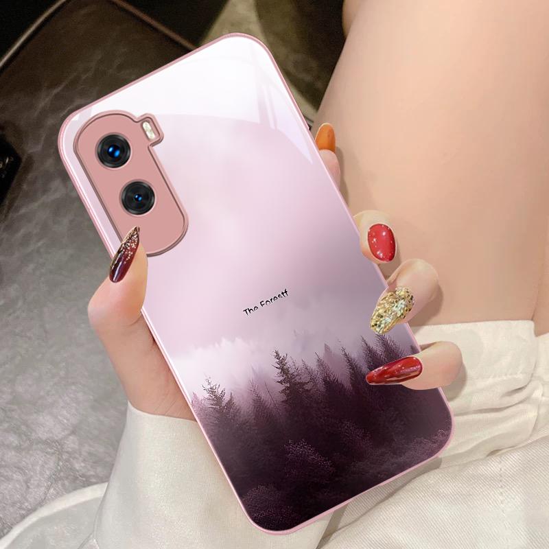 Misty Forest Black For Honor 200 90 8X 9X Pro Lite P50 P40 Nova 10 11i P60 Magic4 6 Mate 20 50 Tempered Glass Phone Case
