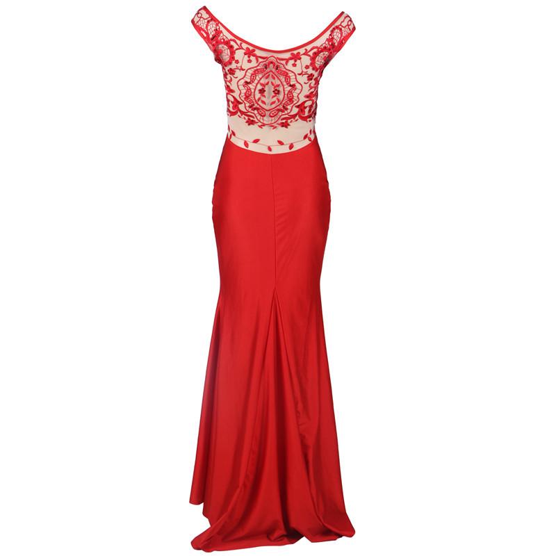 Women's Red Lace Embroidered Evening Gown: Elegant Chinese Bridesmaid or Welcoming Dress