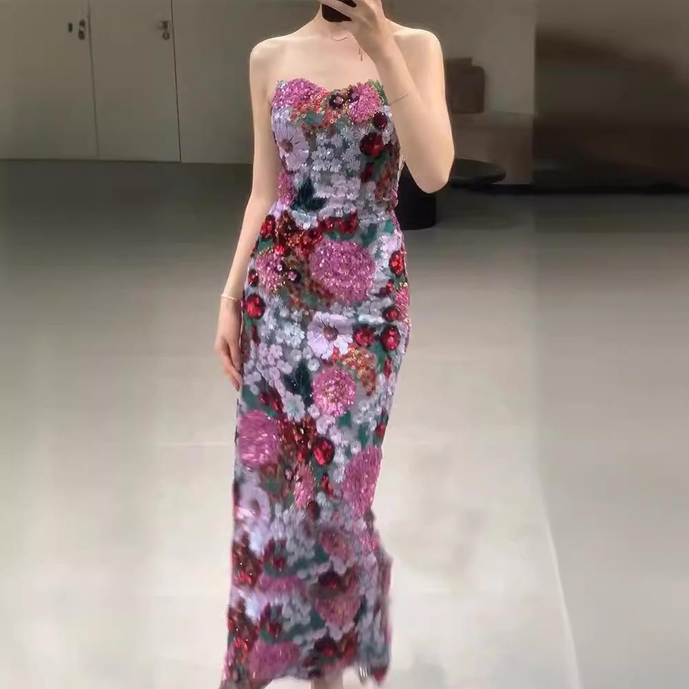 New Chinese morning robe engagement dress dress dress toast dress morning robe dress bride heavy industry sequined tube top fishtail dress