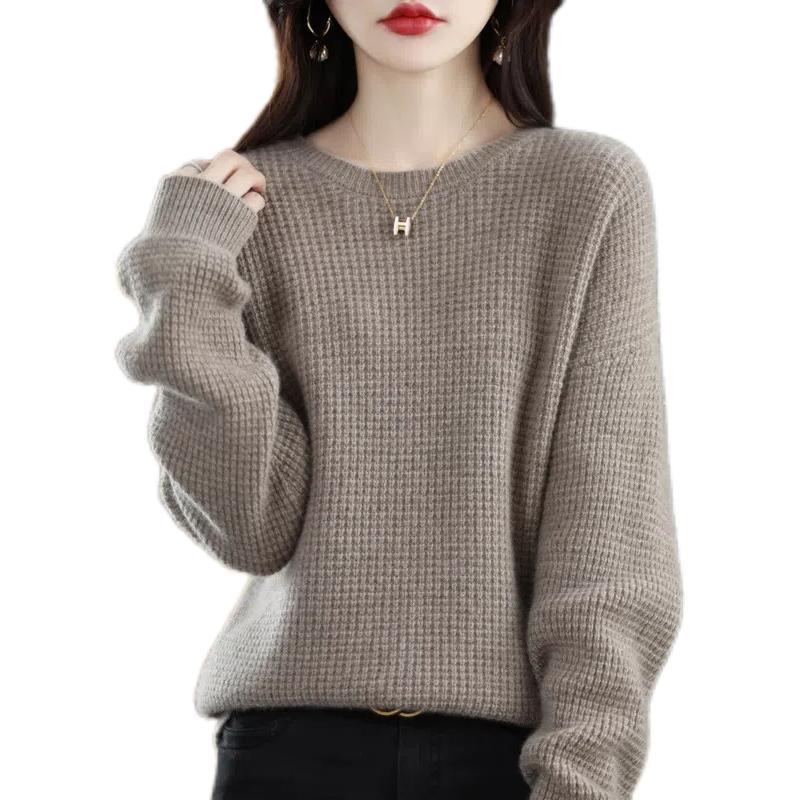 Maglione da donna a collo tondo tinta unita stile pigro Autunno Inverno Pullover Versatile Elegante Slim-Fit Morbido Top in Maglia