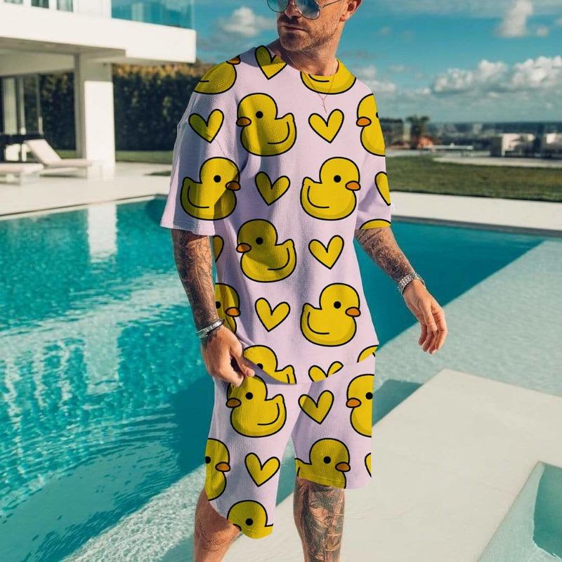 Men's T-shirt Sets Duck Panda 3D Print Fashion Tracksuit T Shirts Shorts 2 Pieces Male Kid Streetwear Oversized Suit Sportswear