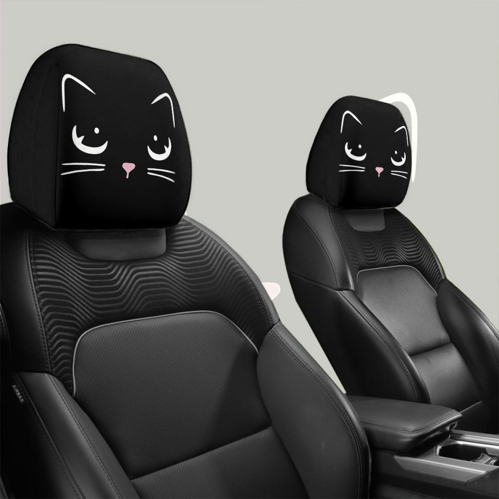 Cute Cartoon Cat Print Seat Headrest Covers, Unisex, All-Weather Use, Four-Season Seat Headrest Covers Halloween Decoration Suitable for Long-Distance