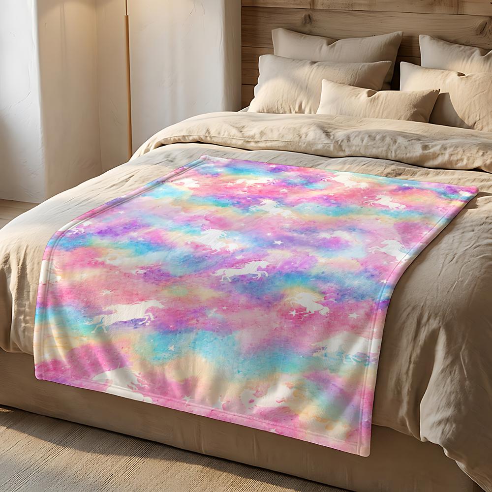 Rainbow Swan Galaxy Set Throw Short Plush Throw Blanket Soft Skin-Friendly Multi-Scene Home Office