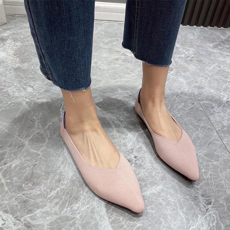 Knit Slip on Flat Shoes Women Mesh Loafers Stretch Ballet Shallow Flats Dress Shoes Moccasins Comfort Ballet Flats 2025