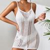 European and American Women's See-Through Spaghetti Strap Knit Beach Dress