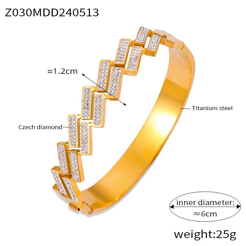 Hong Kong Trendy Minimalist Geometric Diamond-Set Gold-Plated Titanium Bracelet