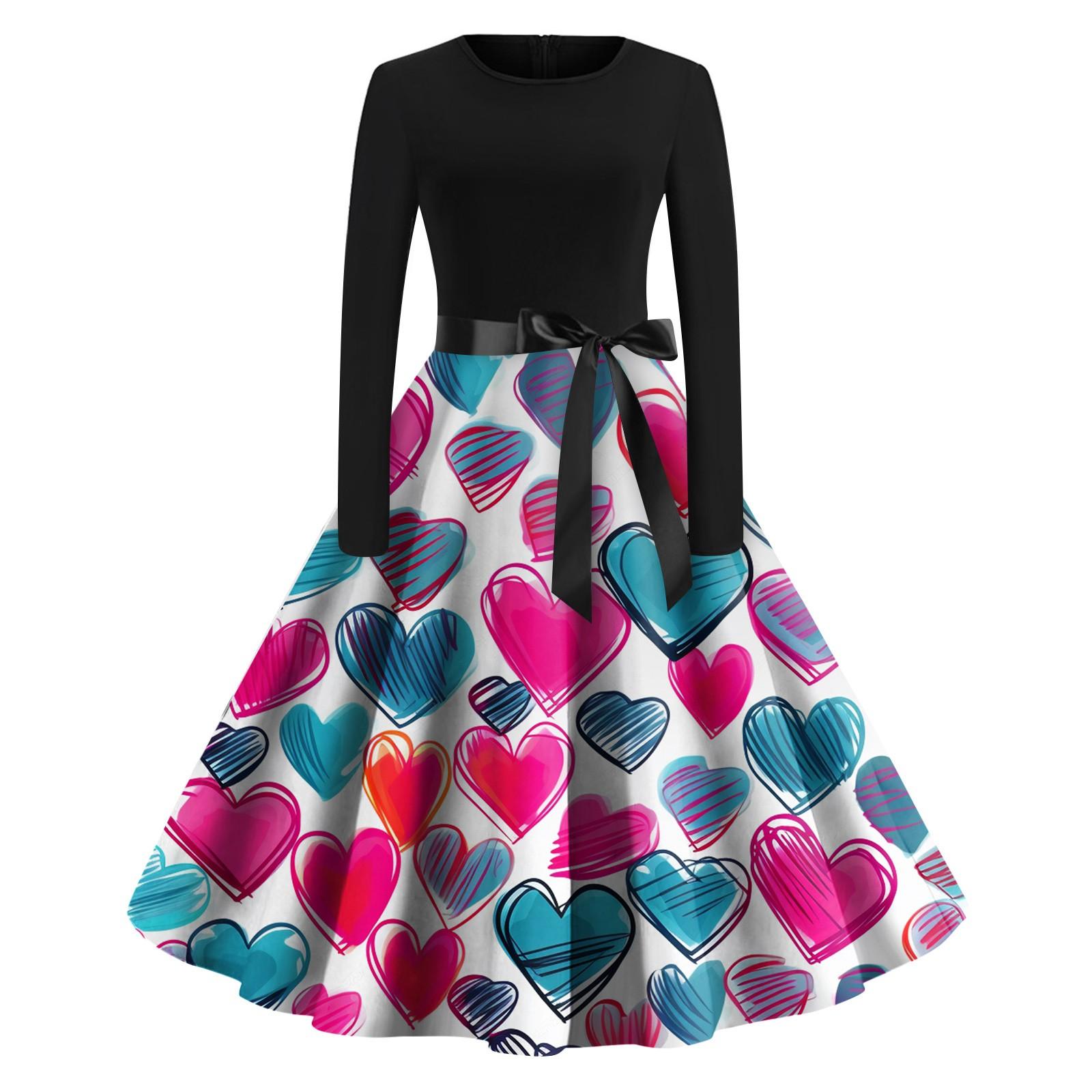 Женское винтажное классическое платье с длинным рукавом и принтом на День святого — фото 6