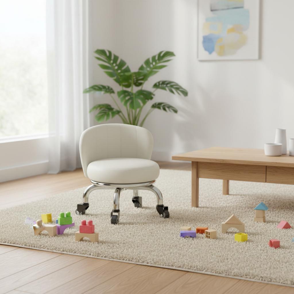 Low Rolling Stool Multifunctional Round Caster Stool Small Decorative Chair on Wheels Easy to Install High-Density Sponge