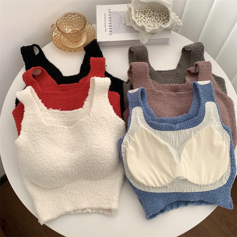 ITOOLIN Camisolas quentes de cashmere para mulheres de inverno com bojo de sutiã, regatas grossas de tricô, tops doces para mulheres