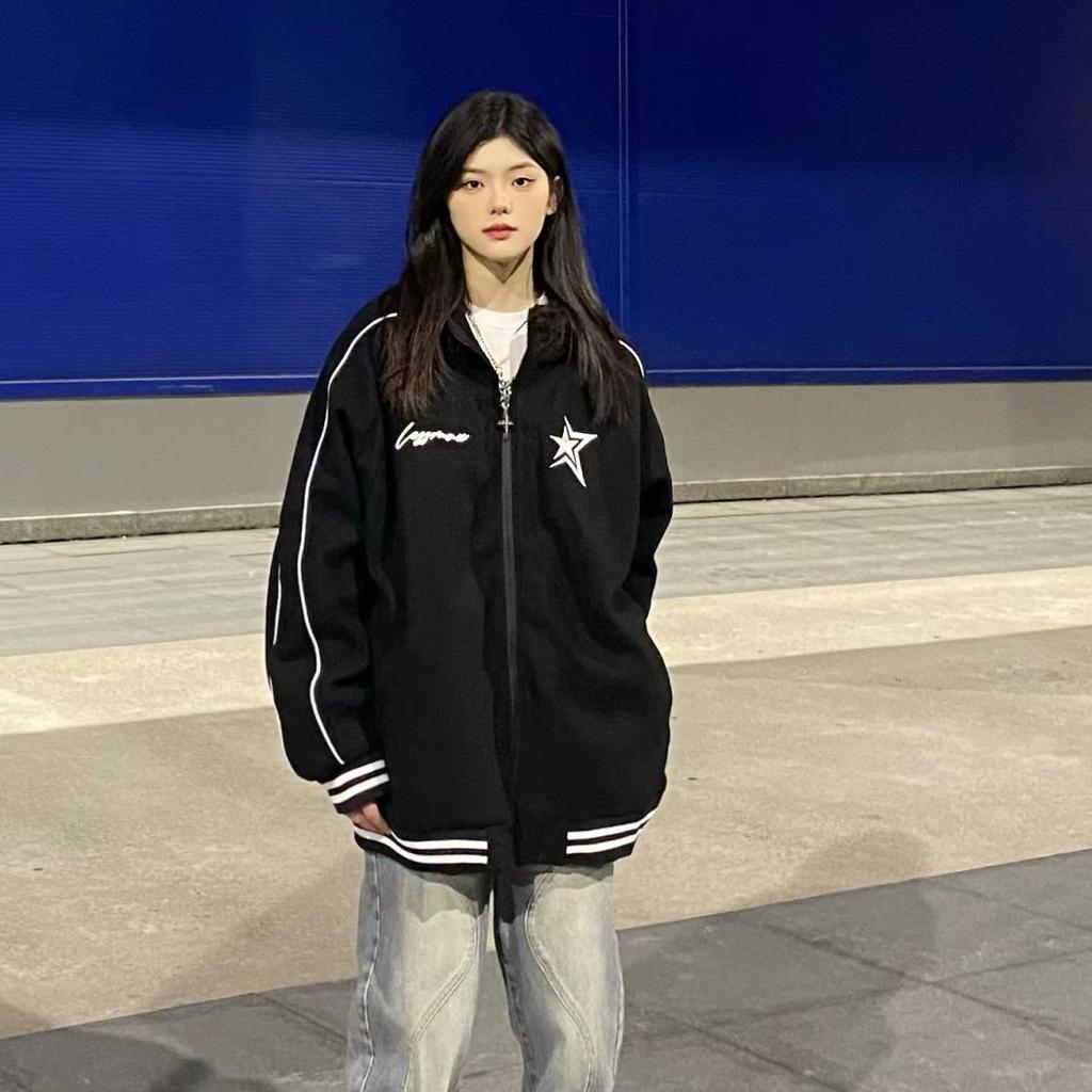 Korejské mikiny Vintage Star s grafickým potiskem Ženy Harajuku Streetwear Mikiny na zip Y2k Grunge Topy pro volný čas Dámské