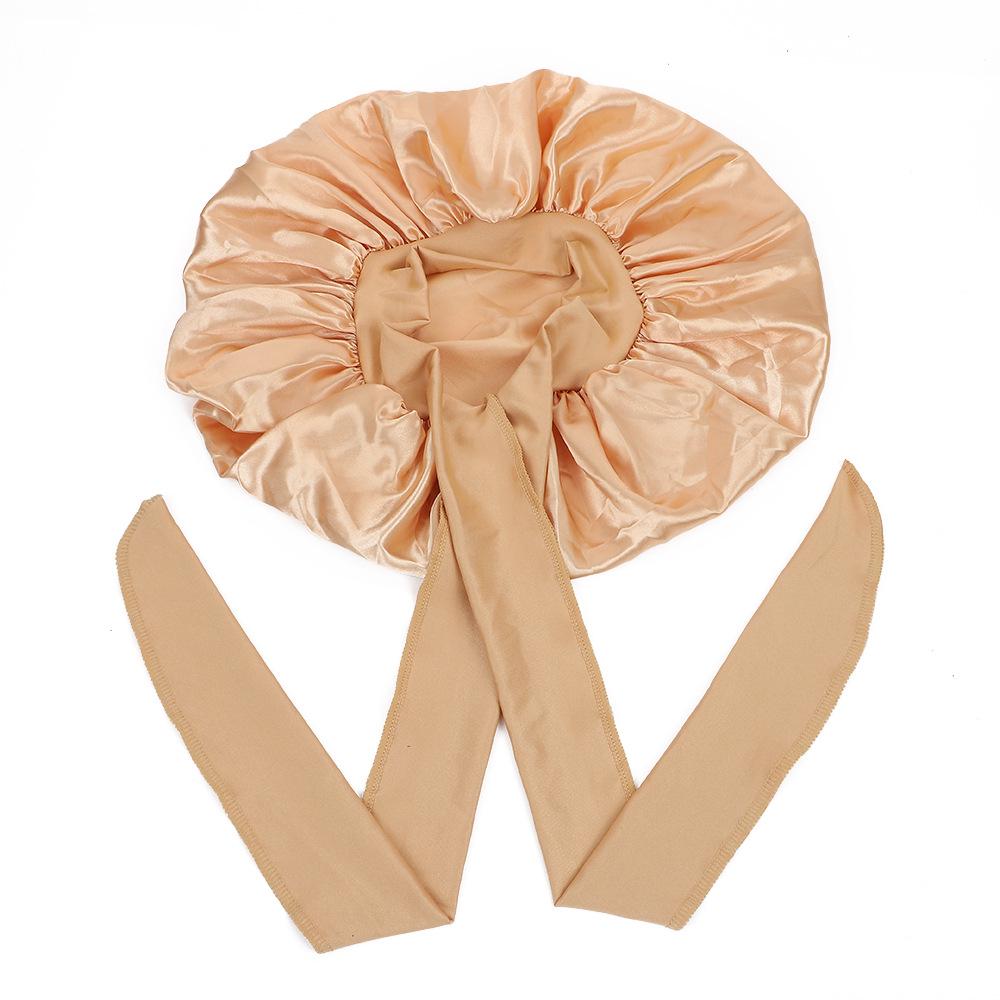 Women's Satin Sleep Cap with Elastic Ribbon - Large Hair Protection Cap for Home Use