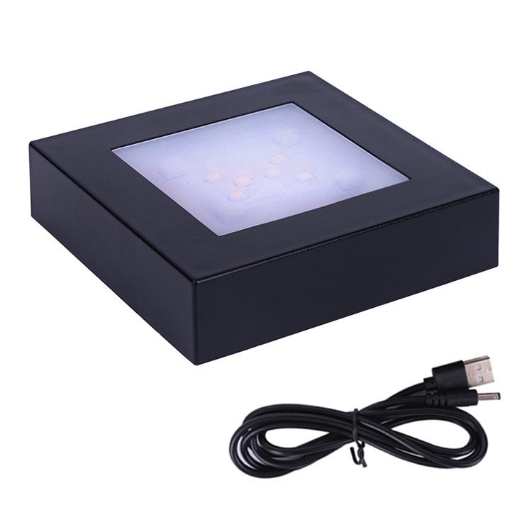 8x8 LED Multi-color Crystal Lamp Holder with 3D Laser Carved Square Body and Black Silver Base