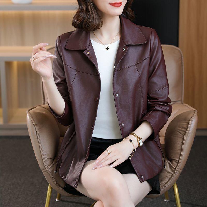 

Женская кожаная куртка осень новая короткая маленькая омолаживающая модная весенне-осенняя кожаная куртка 4XL recommends 145-77.5 kg