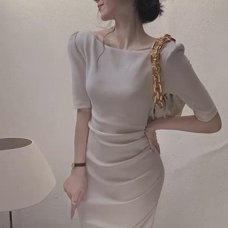 Women's 2025 Spring/Summer French Hepburn One-Shoulder Long Dress