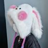 Winter Hat Rabbit Ear Decor Lace-up Elastic Warm Hat Winter Thickened Plush Windproof Lei Feng Hat Cold Weather Hat