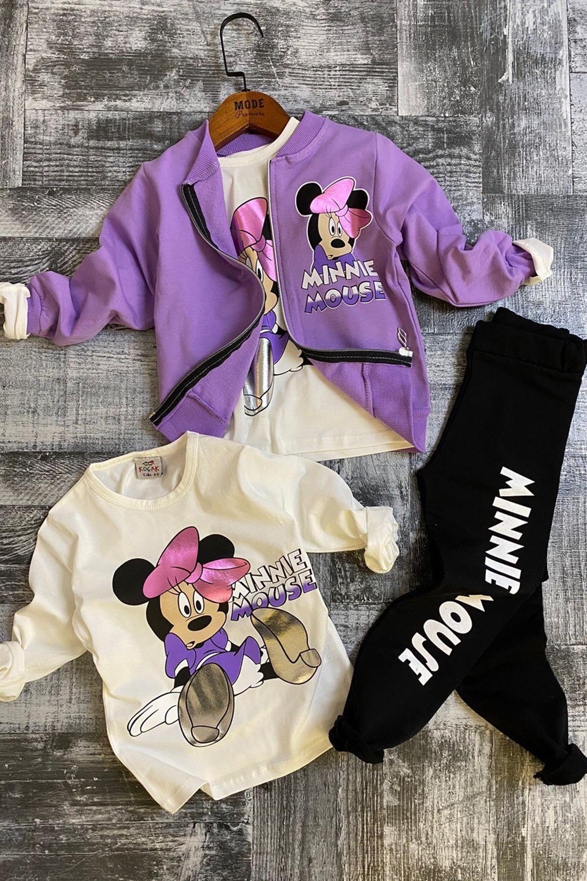 

Комплект из трех фиолетовых колготок с принтом Minne Mouse для девочек