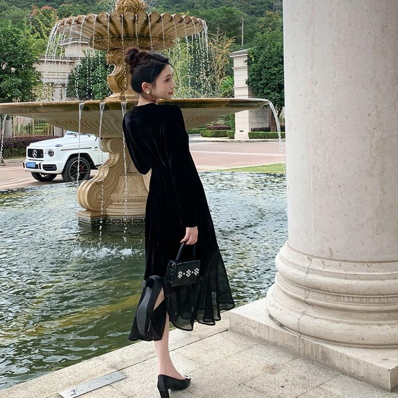 High temperament dress women's clothing autumn new black skirt autumn small black dress early autumn dress
