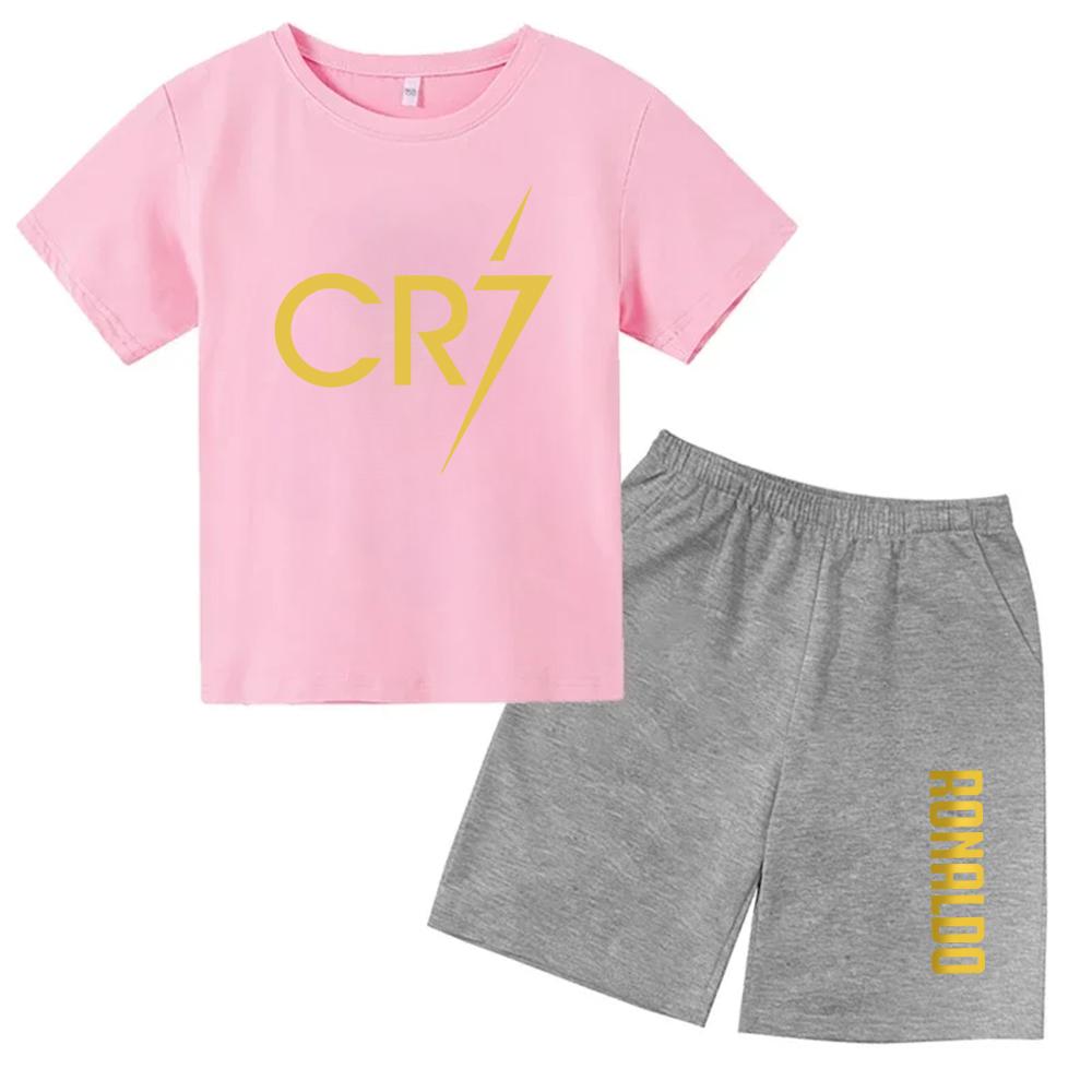Summer CR7 Printed Short Sleeve Children Set Casual Fashion Tops and Shorts 2pcs Set Kid Boys Girls Sports Tshirts Set Outfits