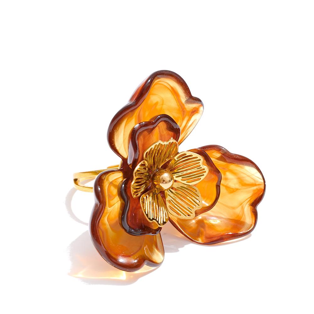 

Yhpup Hot Style Stainless Steel Resin Flower Adjustable Finger Ring Rust Proof Exquisite Purple White Amber Pink Color Jewelry resizable