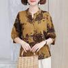 Fashion Vintage Folk Printed Shirt 2025 Summer Loose Half Sleeve Female Clothing Casual V-Neck Button Commute All-match Blouse