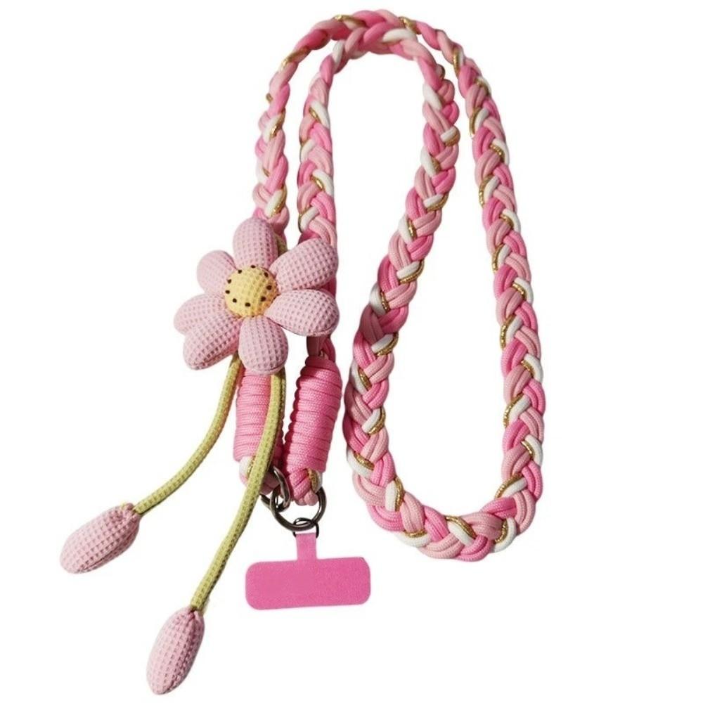 Detachable Flowers Phone Lanyard Cross-body Phone Woven Chain Crossbody Phone Charm  Activity