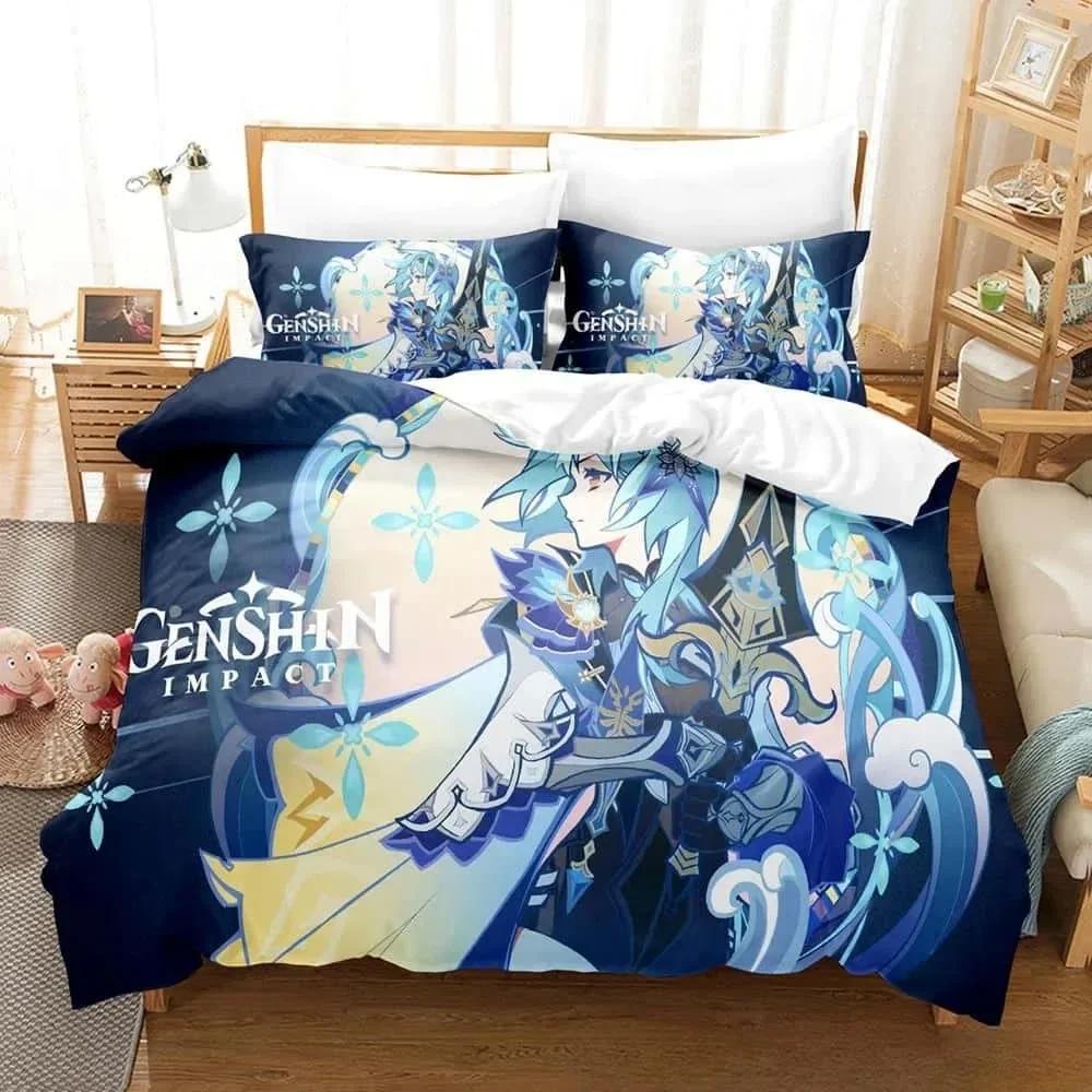

Kawaii Anime Genshin Impact Eula Lawrence Bedding Set Print With Pillowcase Bed Duvet Cover Single Double Queen Super King Size EU Single(135*200cm)3pcs