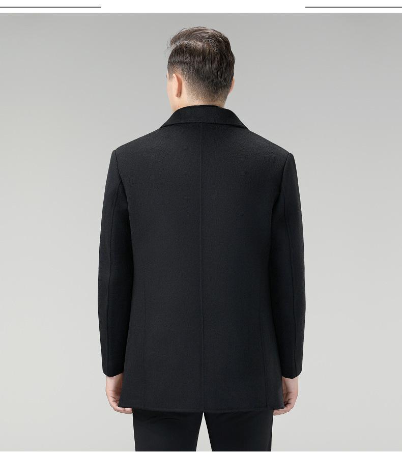 Brand Men's Korean-Style Wool Hooded Mid-Length Double-Faced Wool Down Coat Windbreaker