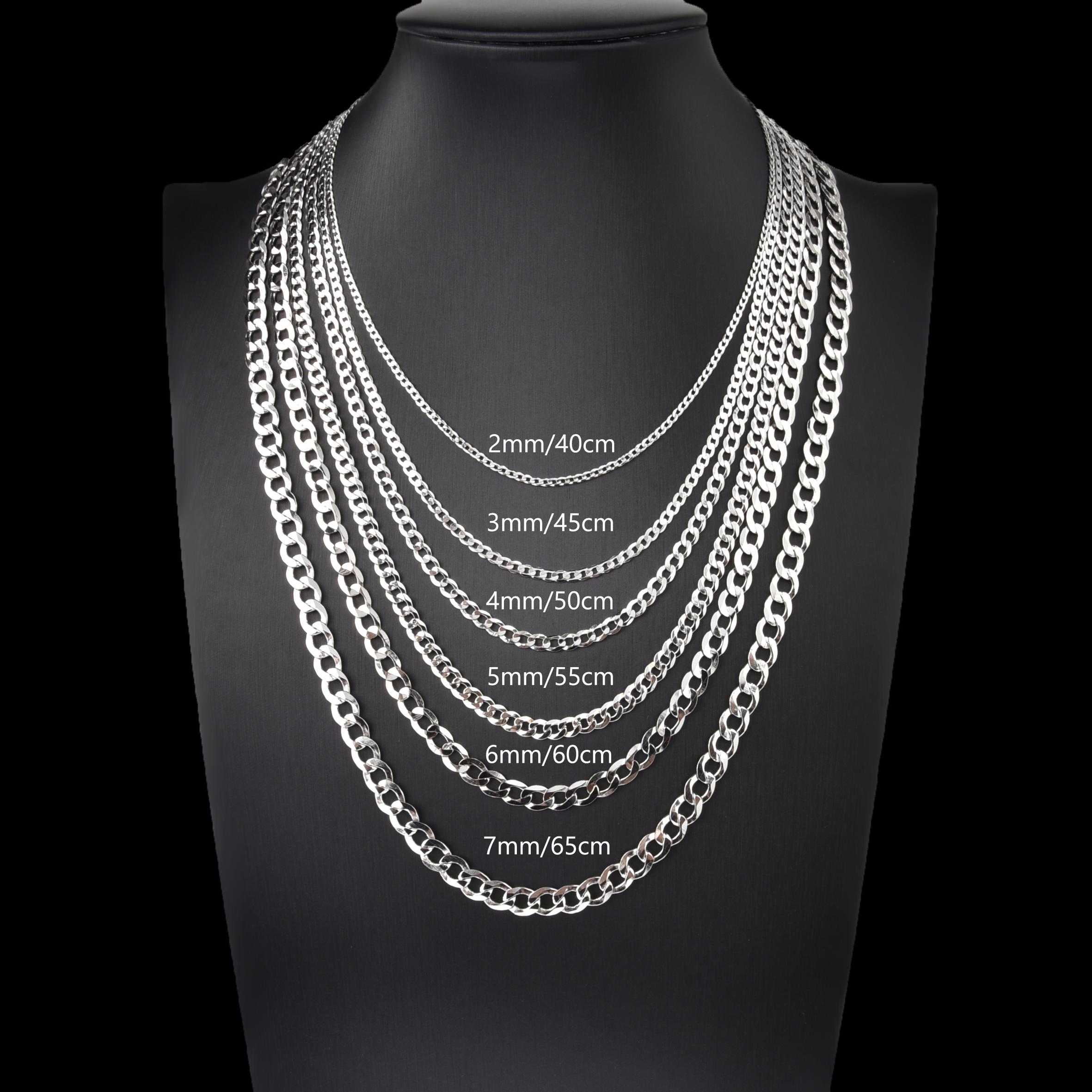 925 Sterling Silver Cuban Link Chain Necklace Solid Silver Curb Chain for Men Women Hip Hop Jewelry 45cm&Width 2mm серебряный