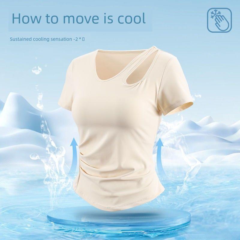 

2025 Новое поступление Модная одежда для йоги Женская Приталенная Спортивная одежда для бега и фитнеса Футболка с коротким рукавом Топы Meters apricot L Recommended 55.00 kg-62.50 kg