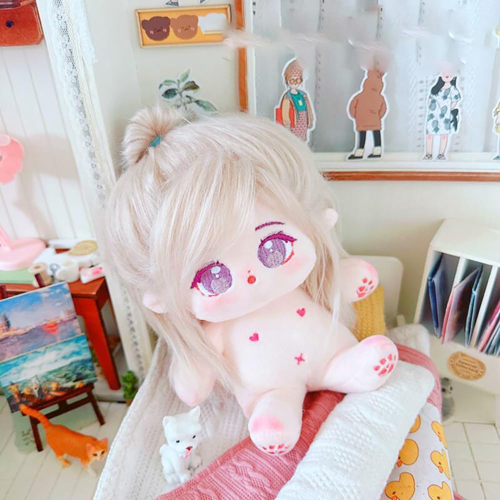 Niannyyhouse 20cm Plush Caramel Girl with Fried Black No Regular Cotton Hair, Hair, Attributes, Body, Doll, Dress-Up (16-Skeleton Included)