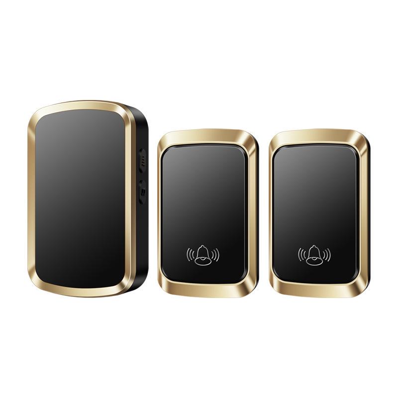 Elderly Self-Powered Ultra-Long Range Waterproof Wireless Doorbell Switch Black-Gold Chinese Plug