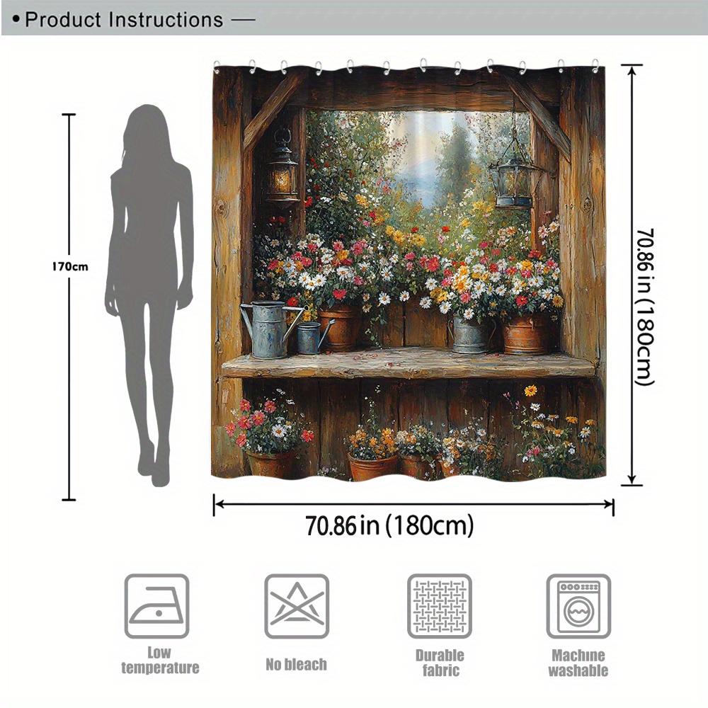 Wasserdichter Floral Garden Duschvorhang Badezimmer Deko Rustikales Blockhaus Cottagecore Stil Polyester Einsatz Waldmotiv Druck Duschvorh