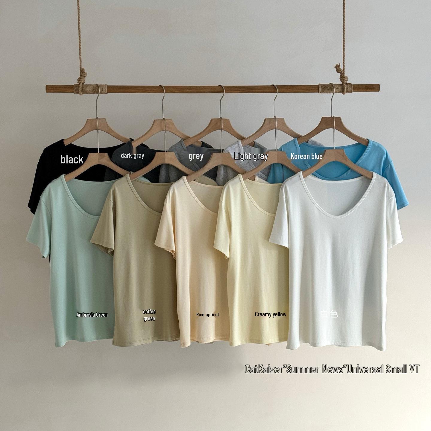 

Женская летняя футболка с V-образным вырезом от CatKaiser – Стильная, Свободного кроя, Однотонная, Приталенная, С коротким рукавом для весны/лета M (80-115 jin)